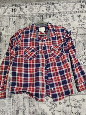 Forever 21 Red, Navy & White Plaid Button-Down Shirt